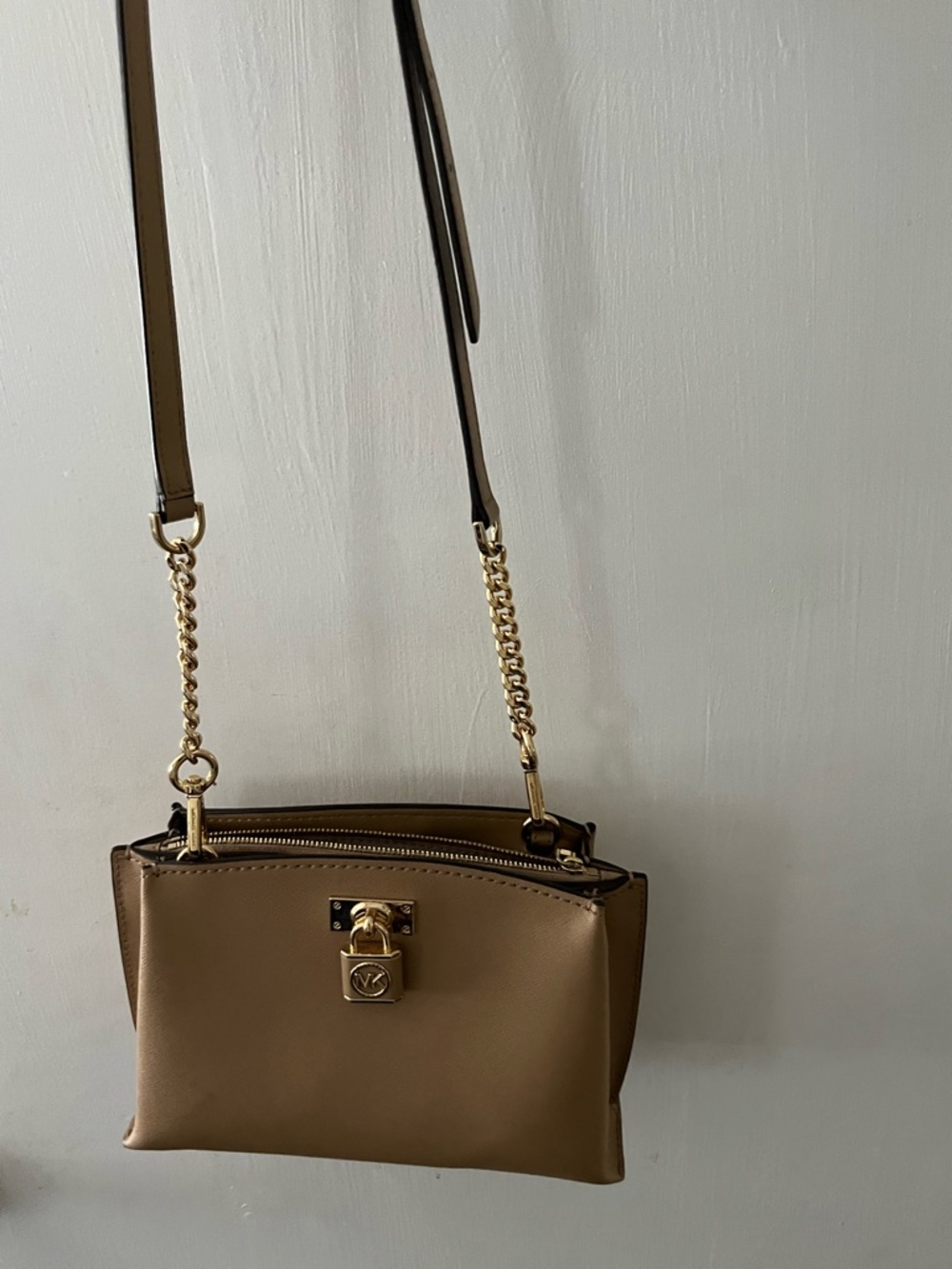 Michael Kors Taupe Crossbody with Gold Chain Trim